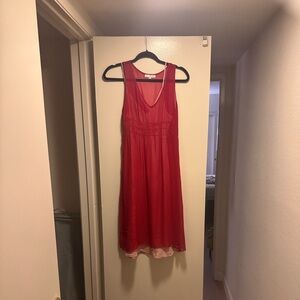 Poleci Red Sleeveless Dress with light blush under slip 100% silk